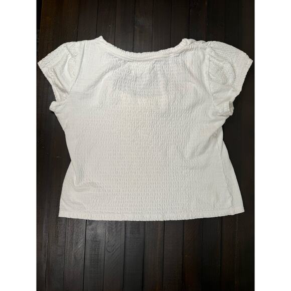 Anthropologie White Smocked Short Sleeve Cottage Square Neck Top Size M - Picture 2 of 5
